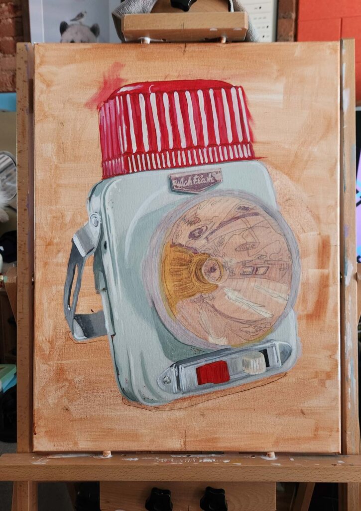Ash Flash acrylic painting on canvas in progress by Philadelphia artist Sagan Medvec.